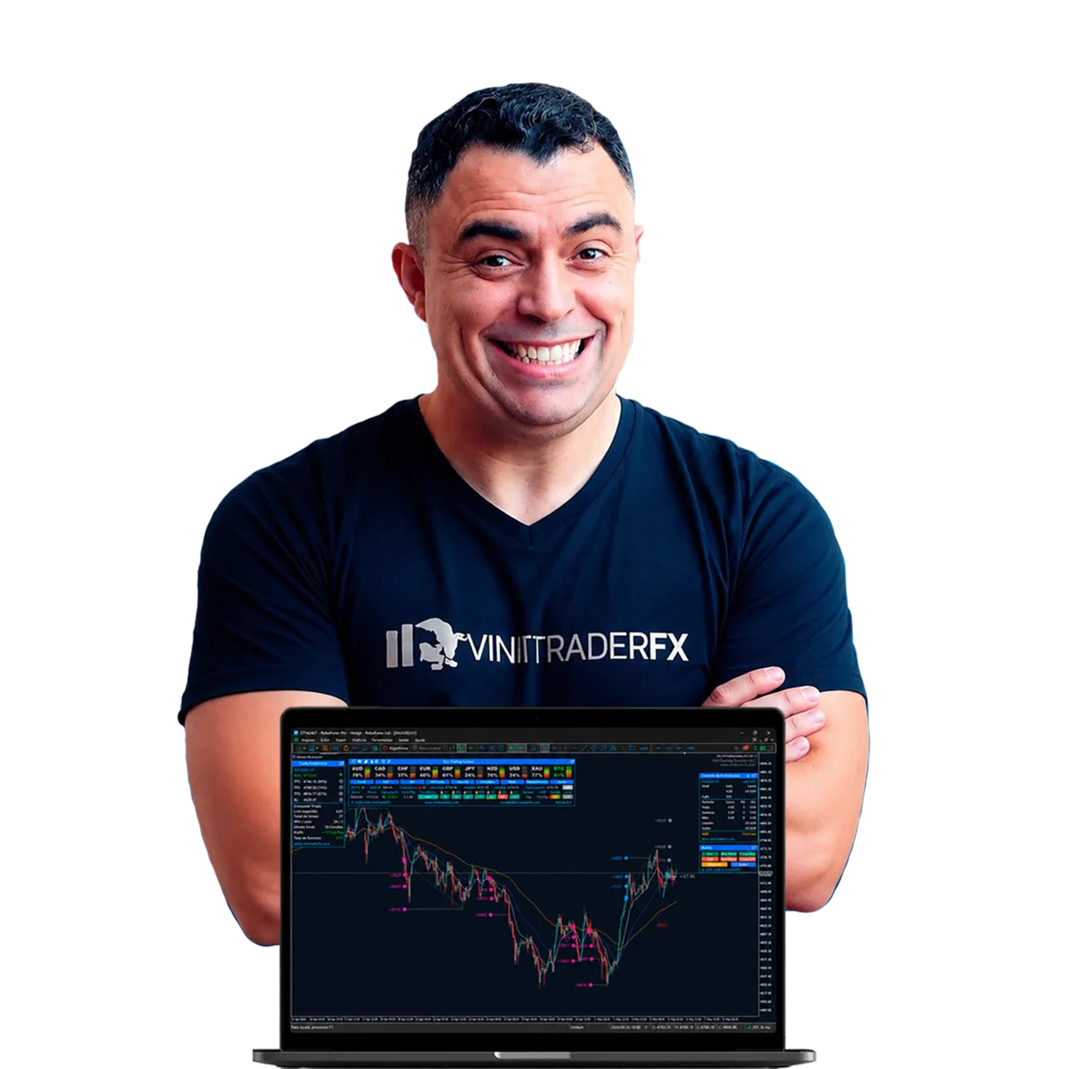 Vini Trader FX com gráfico de Forex no notebook